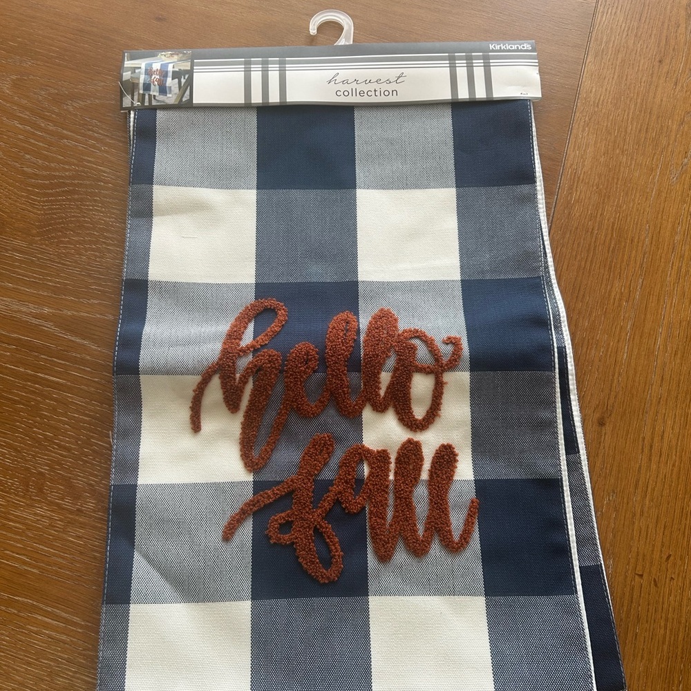 Kirklands Blue and White Plaid Fall Table Runner (NWT)